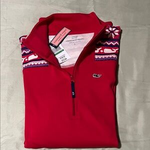 Vineyard Vines Men's Zip Up Sweater in Red and White